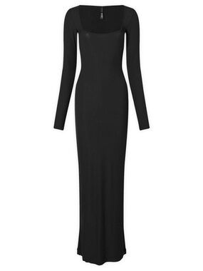 SKIMS Long Sleeve Black Maxi Dress - Sleek Square Neck
